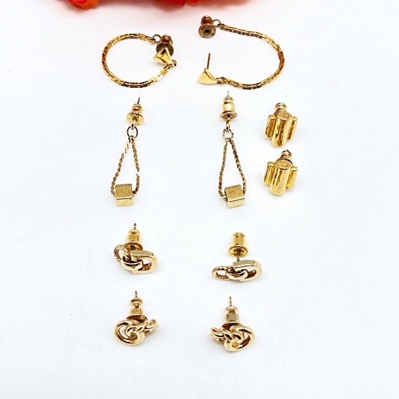 Lot of Five Pair of Different Gold Stud Earrings, Unique Set, Great For Gifts - Picture 2 of 4